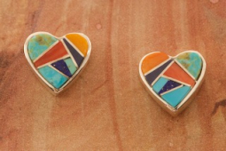 Calvin Begay Genuine Genuine Gemstones Sterling Silver Heart Earrings